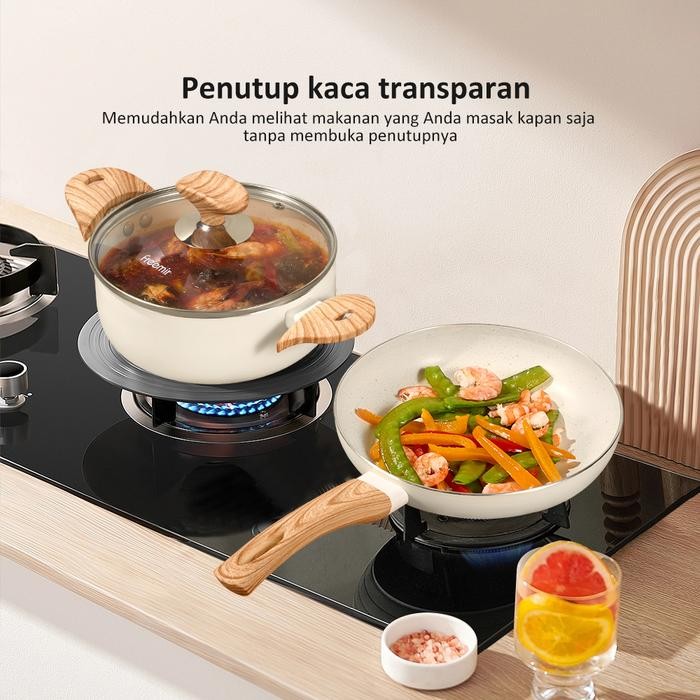 PREMIUM (EXCLUSIVE) Freemir Set Wajan + Teflon Putih 18cm/20cm Masak Wanci Premium Granit