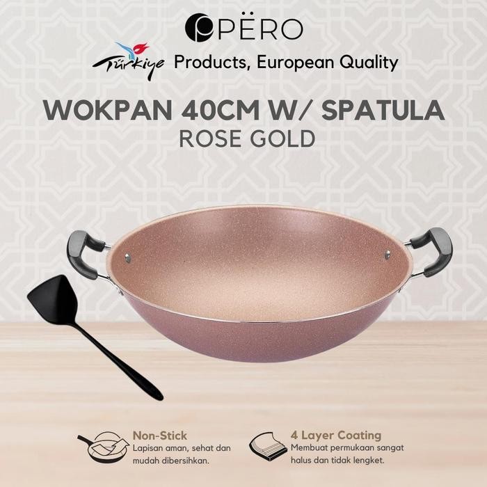 PREMIUM [Exclusive Celyhome] Pero Wok Pan 40cm Granite Non Stick / Wajan Rendang Penggorengan Ukuran