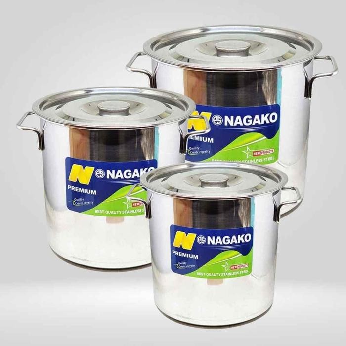 PREMIUM Panci JUMBO Stock Pot Nagako Stainless Tebal Premium Tutup Panci Tong Rebus Mie Besar Dapur