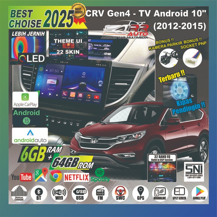 PREMIUM CRV gen 4 headunit android 10 in wifi (bonus kamera & socket pnp)