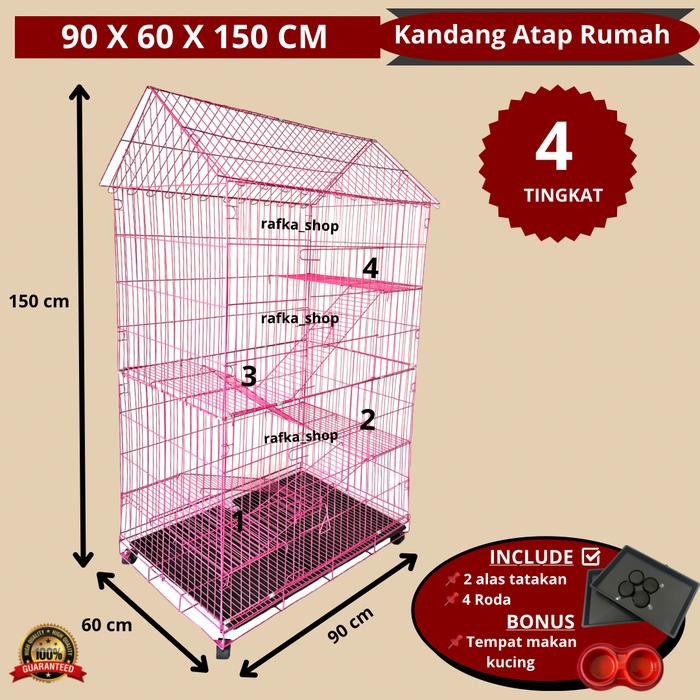 PREMIUM KANDANG KUCING JUMBO 4 TINGKAT + RODA EXTRA JUMBO + BONUS TEMPAT MAKAN KUCING