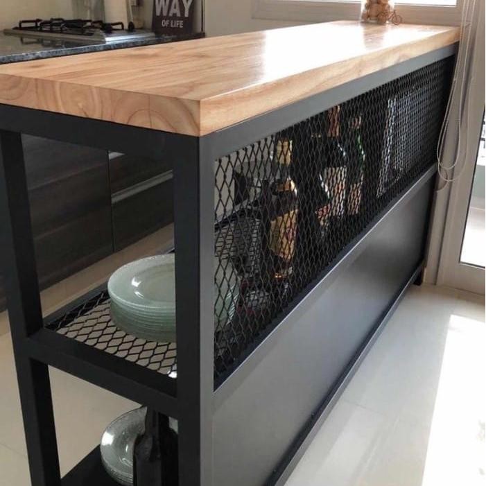 PREMIUM Meja cafe/meja bar/meja dapur besi industrial combinasi kayu jati