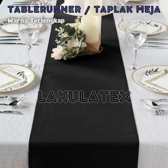 PREMIUM Taplak Meja Table Runner Bahan Suede Premium Polos Warna Hitam Black Bisa Custom Ukuran