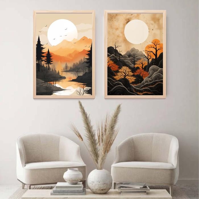 PREMIUM Lukisan Abstrak Alam Pajangan Dinding Dekorasi Cafe Kamar Estetik