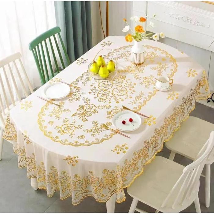 PREMIUM Taplak Meja Makan PVC Tablecloth Oval Tahan Air, Tahan lama, Berkualitas, High Quality