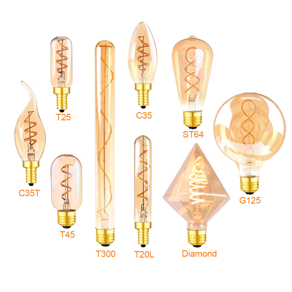 E14 led Dimmable Bulb C35 A60 Spiral Lights Filament Bulbs LED  E27