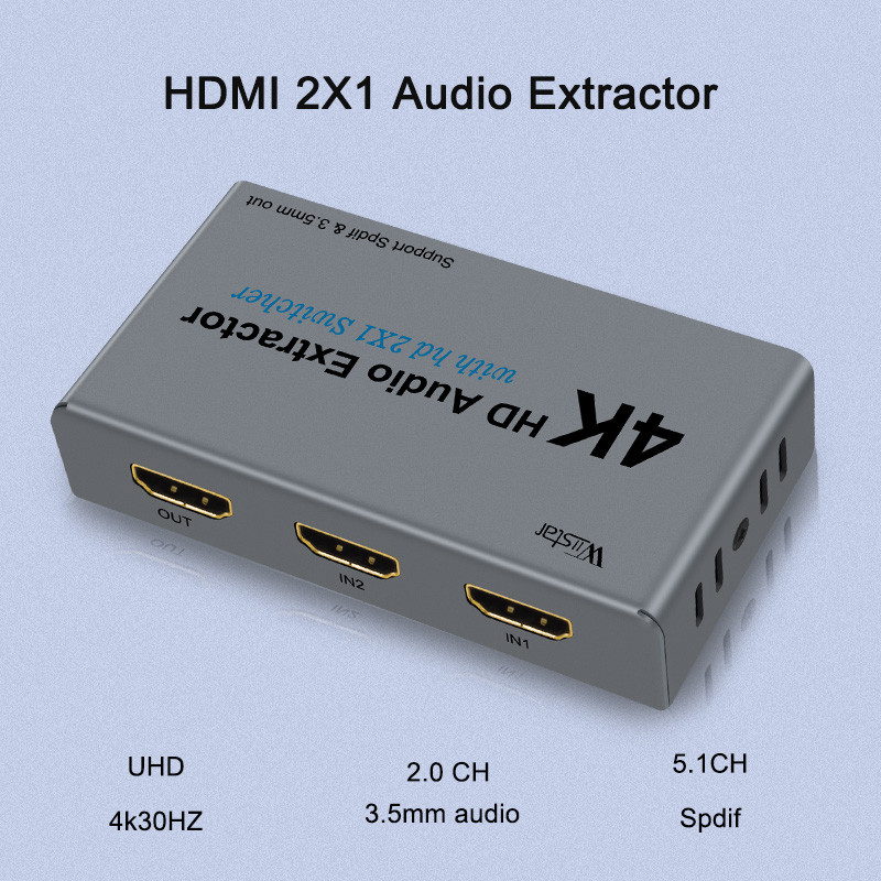 4K HDMI Switcher 2x1 Audio Extractor Converter SPDIF + 3.5MM+HDMI