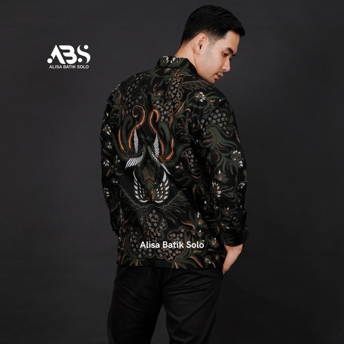 ALISA BATIK SOLO Motif Tirta Hijau Kemeja Hem Batik Pria Nyaman Lengan Panjang Solo Full Furing