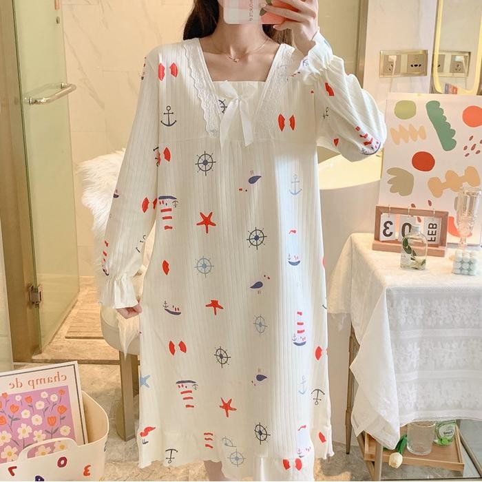 Baju Daster Renda Lengan Panjang Besar Wanita Baju Tidur Import Piyama Korea Lengan Panjang Fashion