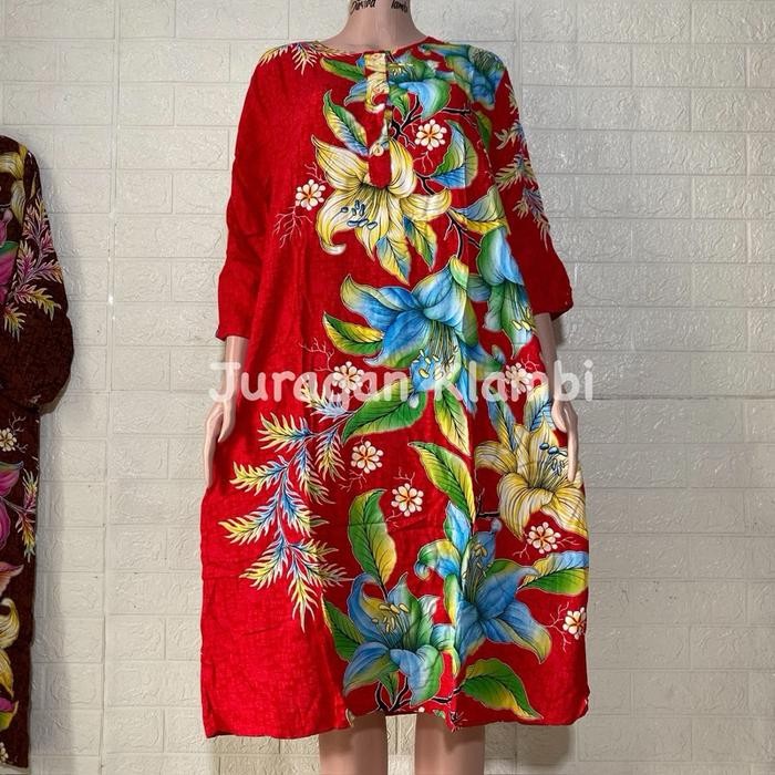 DASTER 19 LENGAN 3/4 LD 120 KENCANA UNGU ASLI LABEL BIRU DASTER BUMIL Bunga Batik Dress Wanita Motif
