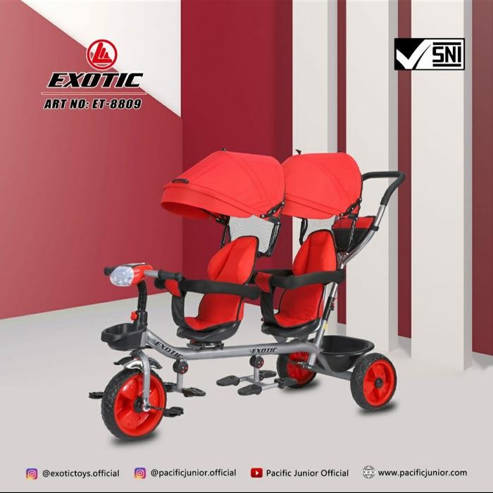 Sepeda Roda Tiga Anak Kembar ET-8809 Twins Boncengan