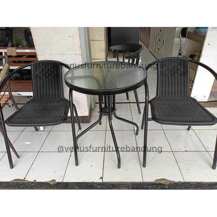 Set kursi teras taman meja kaca 2 kursi 1 meja besi BANDUNG