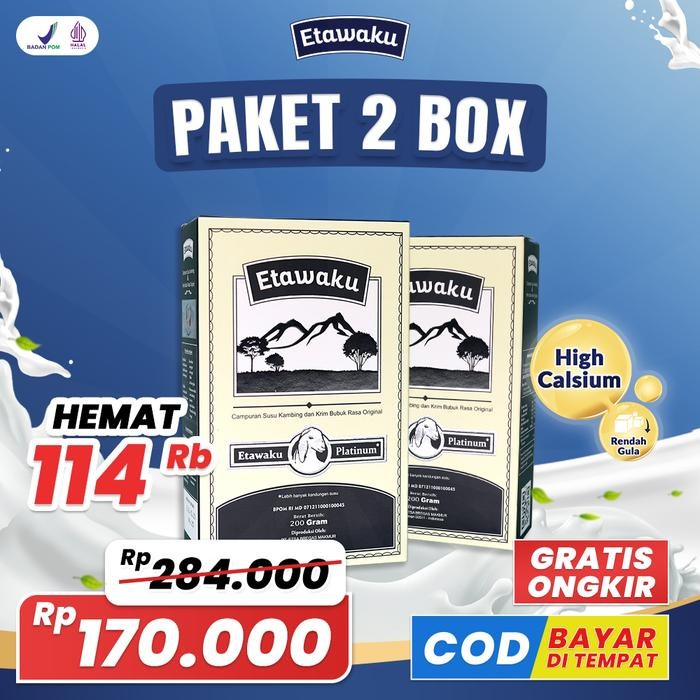 

Etawaku Platinum - Paket 2 Box Susu Etawaku Platinum Resmi Terdaftar BPOM dan MUI Hallal Bubuk Etawa