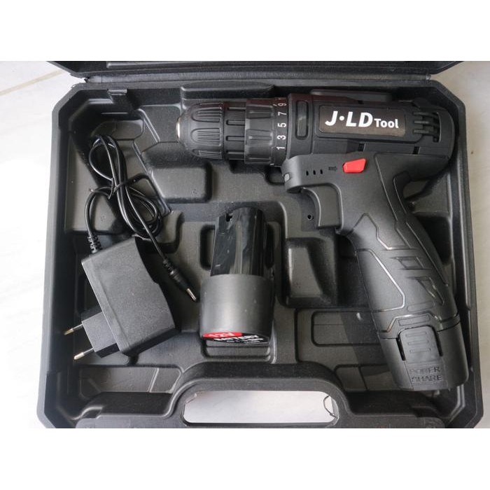 [Hitam] Jld 12V - 2A Set Bor Obeng Bor Baterai 12 Volt Cordless Drill Bor Cas Jld 12V Variasi Bor