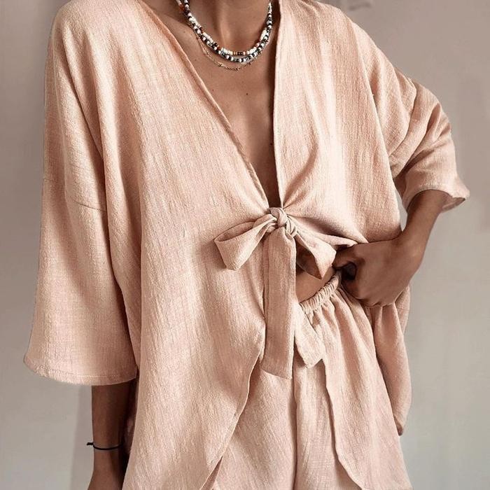 Savana Beachwear KEIRA beach set baju pantai oversize wanita celana pendek slit lounge wear baju set