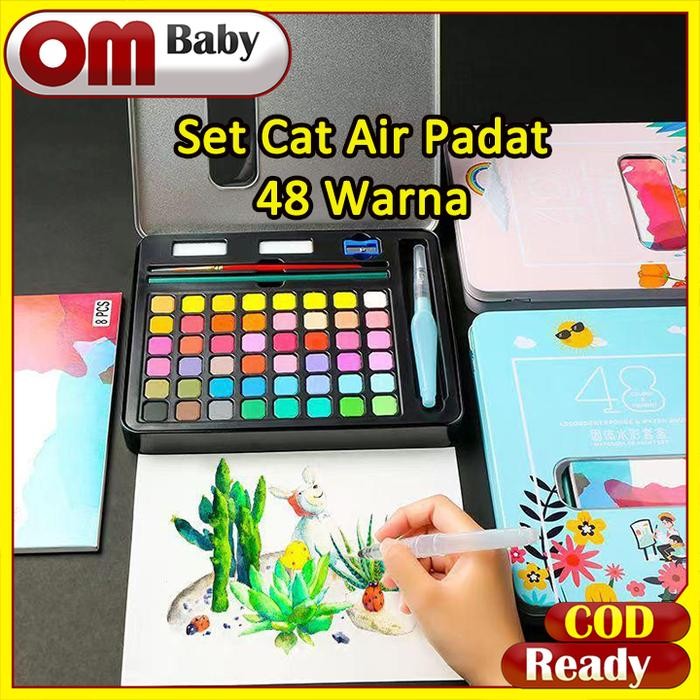 

READY STOK 48 WARNA WATERCOLOR SET CAT AIR SET (TERMASUK KUAS DAN KERTAS GAMBAR) / CAT AIR PADAT /