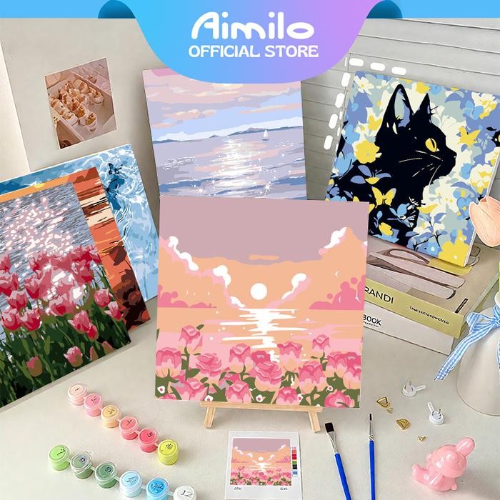 

READY STOK [READY] AIMILO PAINT BY NUMBER 20X20CM LUKISAN KANVAS DIY DIGITAL PAINTING KIT WITH ALAT