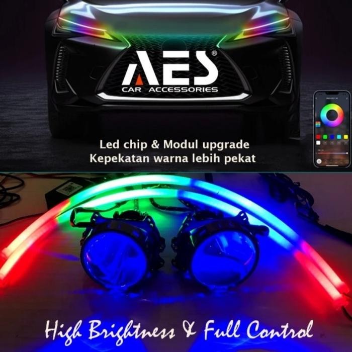 lampu led alis mobil rgb terbaik control app android hp drl aes rgb