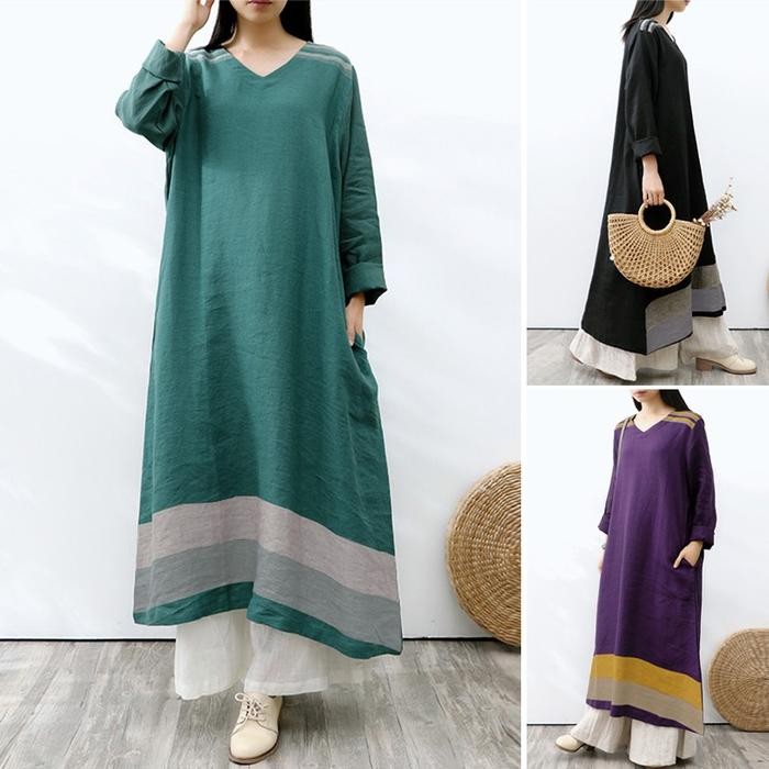 Setelan Gamis + Celana Bahan Katun Linen Rami Lumia set COD Polos