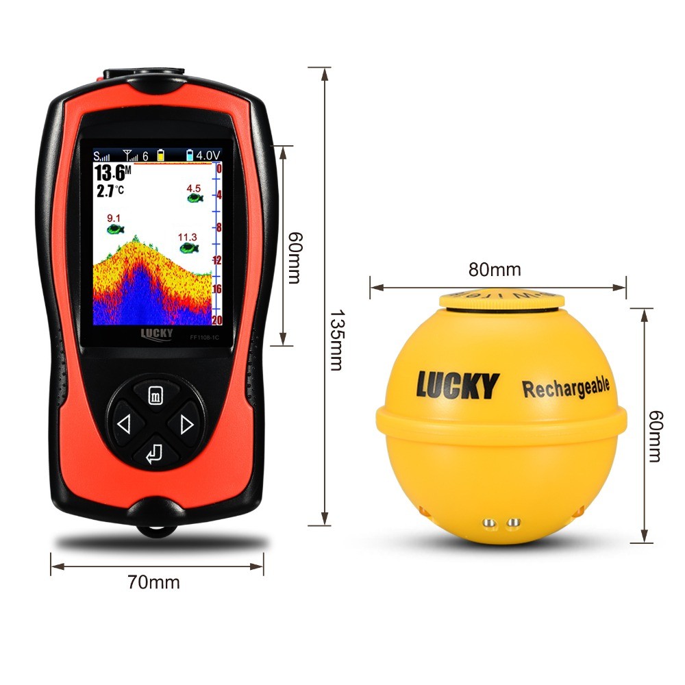 Lucky Sonar Portable Fish Finder Rechargeable Wireless Fish Finder Sensor 45M Water Depth Echo