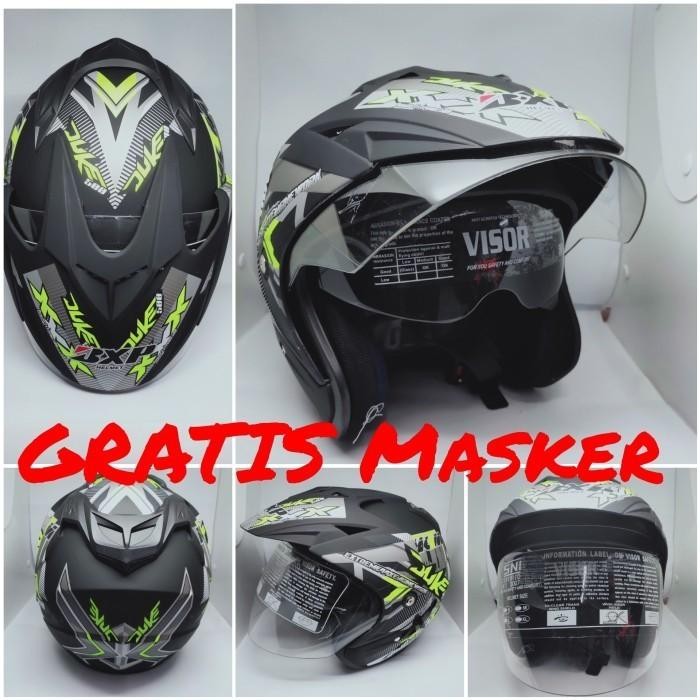 Helm 2 kaca Black doff Yellow Duke DMN