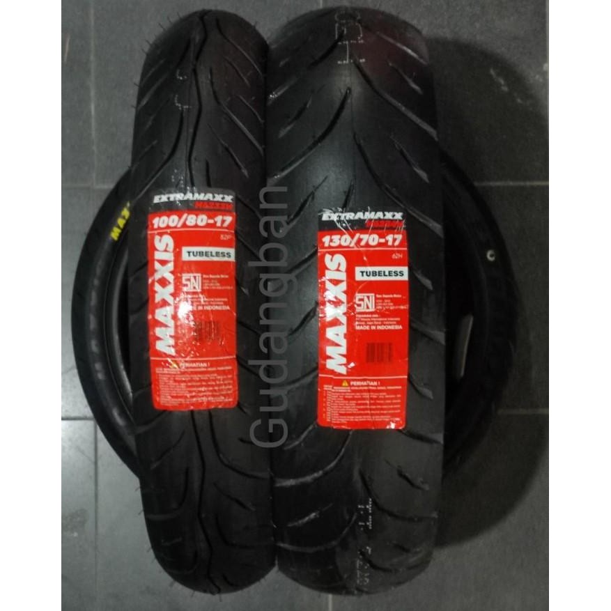 paket ban maxxis extramaxx uk 100 / 80 dan 130 70 ring 17 Tubeless
