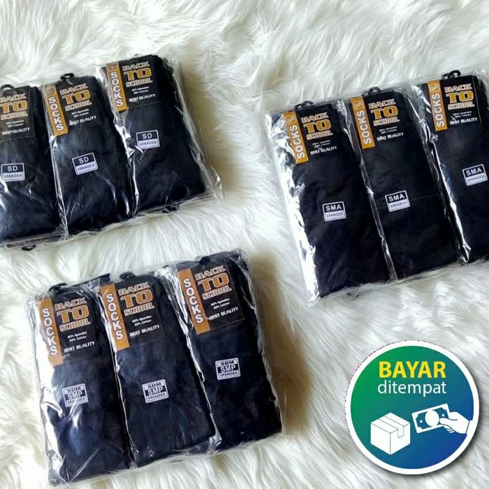 

TERLARIS 12 PASANG KAOS KAKI SEKOLAH SD SMP SMA/SMU HITAM POLOS UNISEX READY STOCK