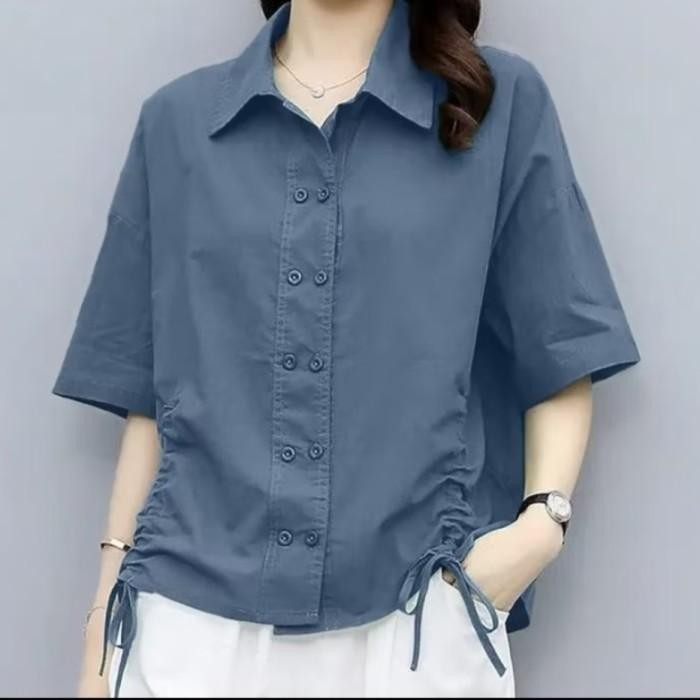 Blouse Baju Atasan Wanita Kerja Style Korea Kemeja Wanita Polos Kombinasi Tali / Putih