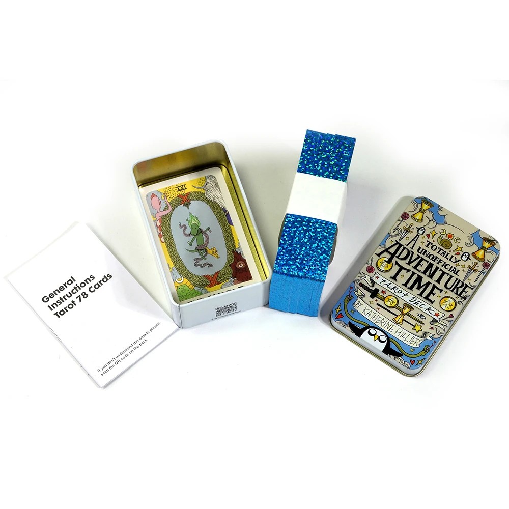 

1Box Deck Tarot 10.3*6cm Adventure Time Tarot in a Tin Metal Box Gold-plated Edge Tarot Cards For