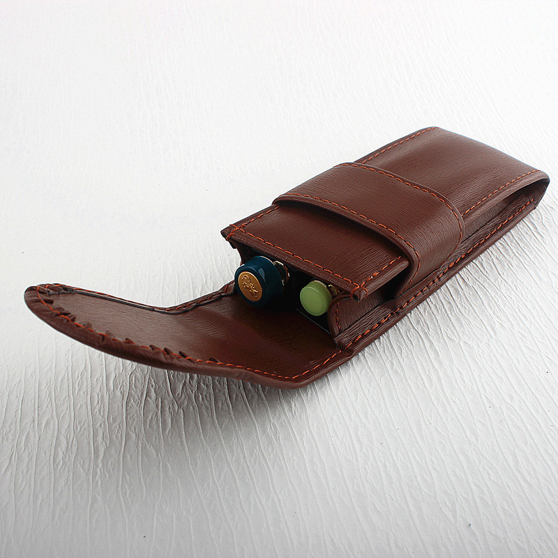 

2 Holes Luxury PU Leather Pencil Case Retro Fountain Pen Pouch Bag for Ofiice School Students Boys