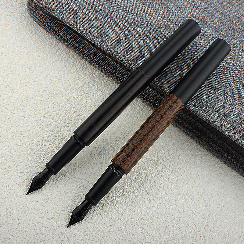 

Mini Pocket Wood Black Forest Metal Fountain Pen Black EF/F Nib Ink Pen Beautiful Tree Texture for