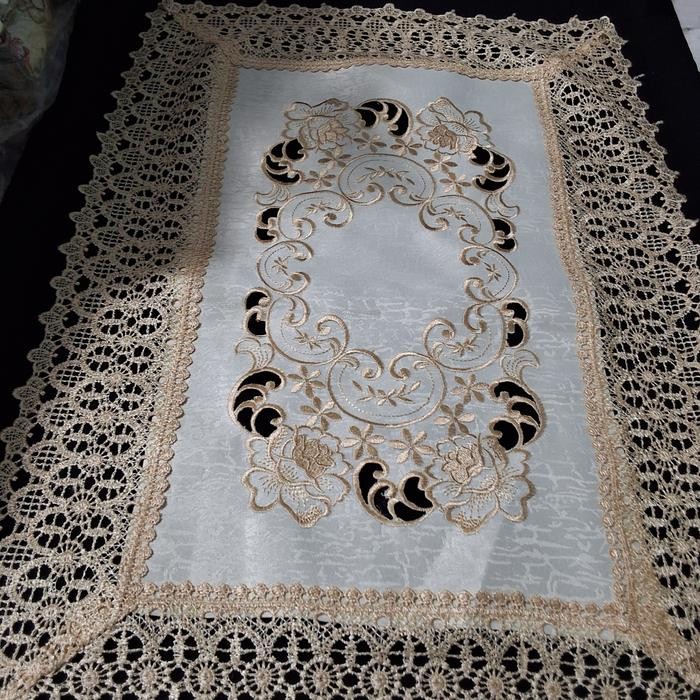 TAPLAK MEJA TAMU KECIL/SENDERAN KURSI/MEJA SUDUT RENDA BORDIR