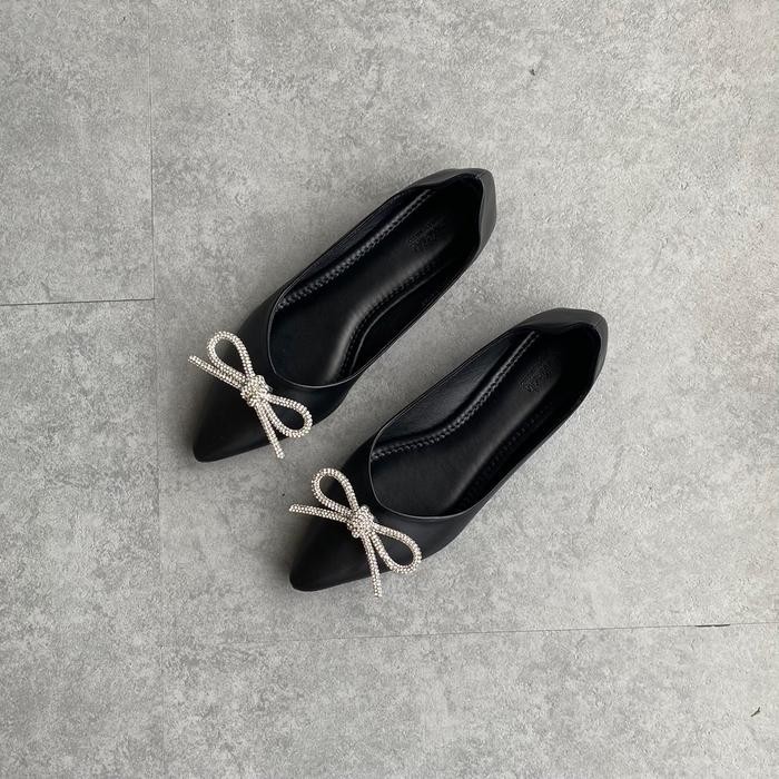 Felfeth - Flatshoes Wanita Elegan Pansus Kerja Kekinian Flat Shoes Kuliah Sepatu Balet Hitam BLT14