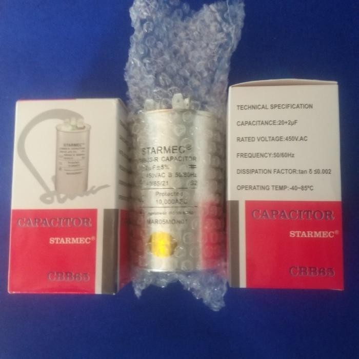 Kapasitor (Capacitor) AC 20+2 uf 450 Vac Merk Starmec