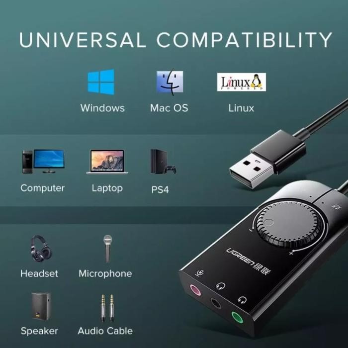 (Allthebest) Ugreen Usb Sound Card to Aux Audio Mic - Ugreen Soundcard Usb External