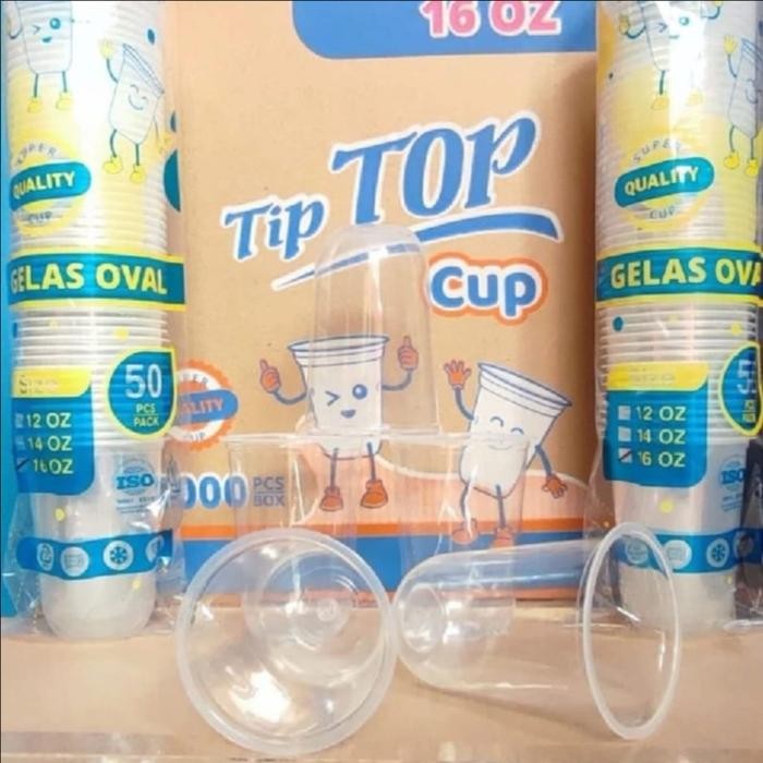 1 Dus 1000pcs Gelas Cup Plastik Oval 12oz 14oz 16oz l Gelas Oval