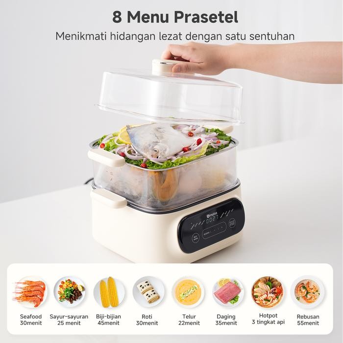 Simplus Kukusan Listrik 2 Tingkat Kukusan Kapasitas 11L Hemat Listrik Low Watt 800W Panci Merebus &