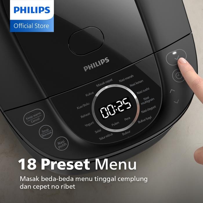 Philips Digital Rice Cooker Magicom 1.8 L - 3000 Digital Series Premium HD4812/31 - Hitam- 18 Menu