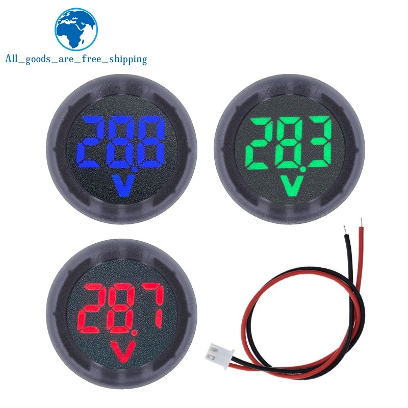 DC 4-100V LED Tampilan Digital Bulat DUA KAWAT Voltmeter DC Digital Mobil Tegangan Saat Ini Meter Vo