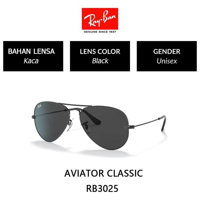 Asli Kacamata Hitam Ray-Ban Rb3025 Aviator Classic Sunglasses Lensa Kaca Pria Dan Wanita Original