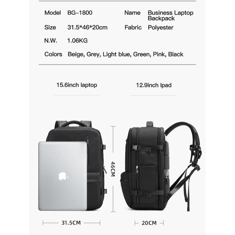 Bange BG1800 Tas Ransel Tas Travel Backpack Laptop Kerja Pria USB 17"