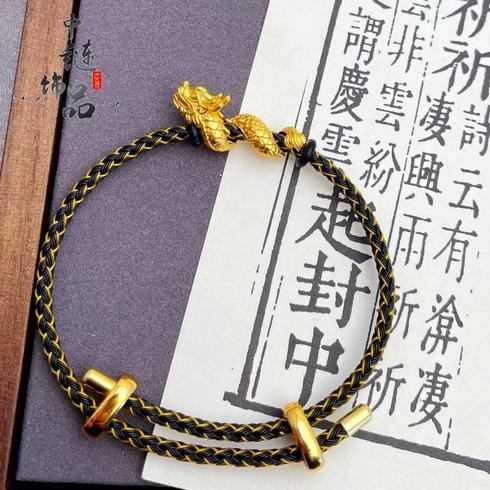 Terlaris Gelang tali merah hitam emas asli keberuntungan naga