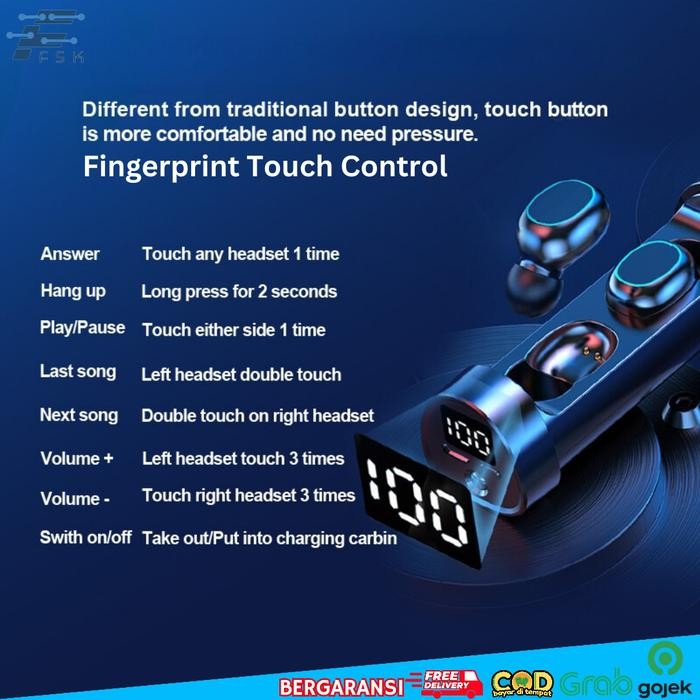 Earphone Bluetooth Headset TWS 5.2 N21 Senter/Flashlight Waterof