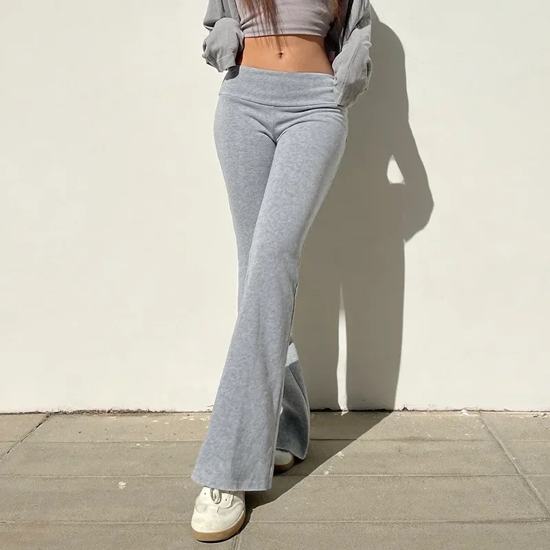 Casual Sexy Basic Solid Flare Pants Y2K Slim Low-Waisted Boot Cut Pants Women 2024 Autumn Spring