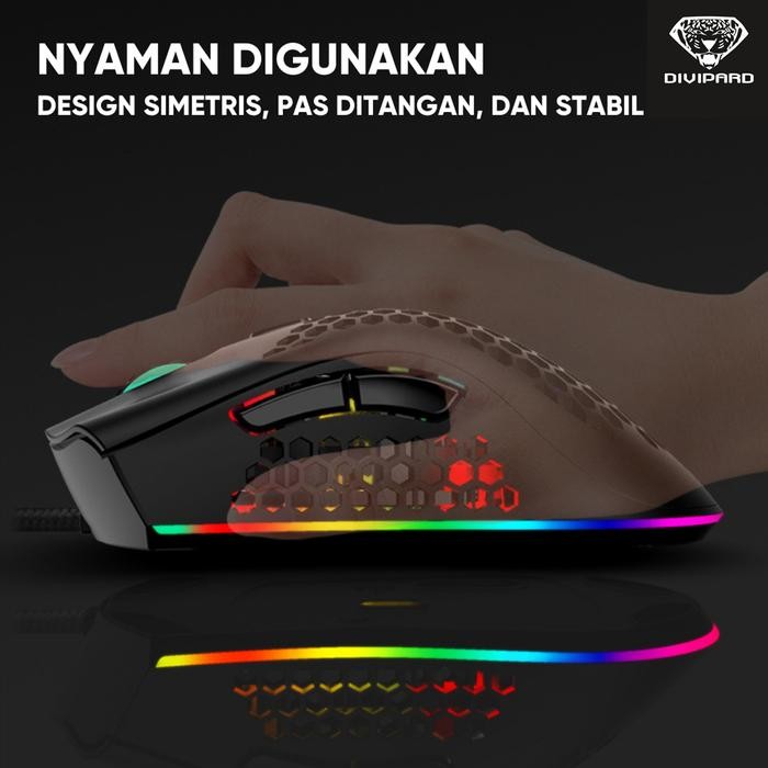 Mouse Gaming Kabel Divipard G905 Honey Comb RGB LED Light Premium Design untuk Komputer Laptop PC