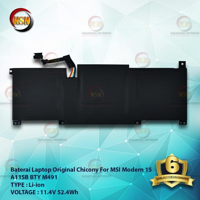 Baterai Laptop Chicony For MSI Modern 15 A11SB BTY M491 11.4V 52.4Wh