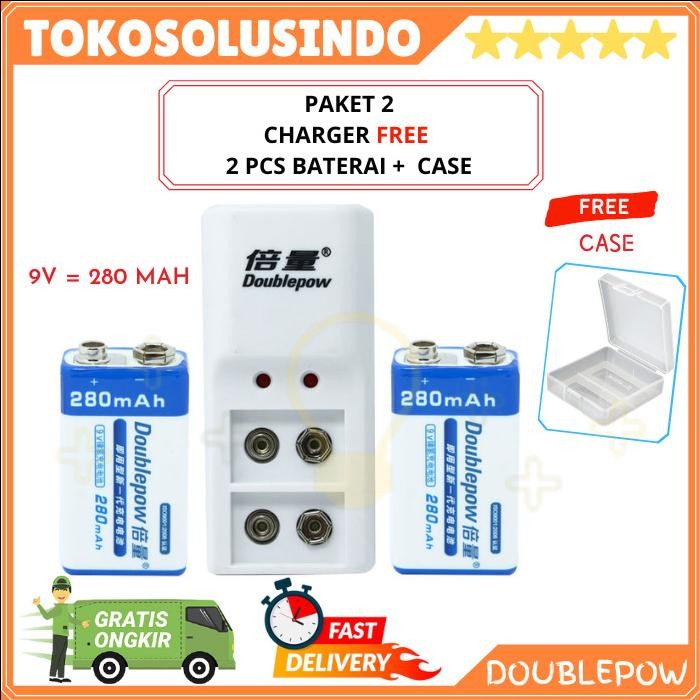 Cas/Charger Batre / Battery Kotak 9V Doublepow Original Rechargeable