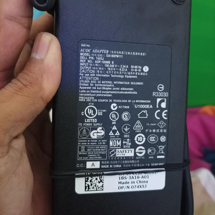 Charger Second Laptop AIO Dell Alienware Lubang Jarum Besar 19.5v 9.23a 180w