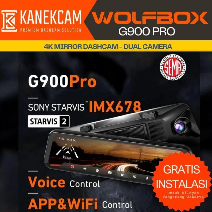 Dashcam Wolfbox G900Pro G900Tri Pro Kamera Mobil Mirror Dashcam 4K