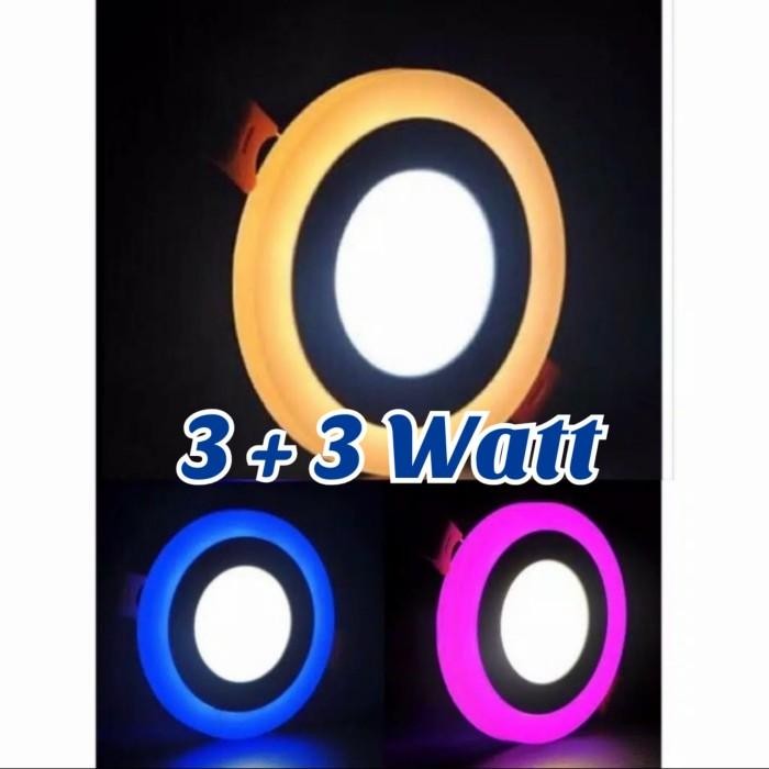 [Expert] Lampu Downlight LED 2 Warna 3+3 Watt Bulat/Kotak/Biru/Kuning/Pink